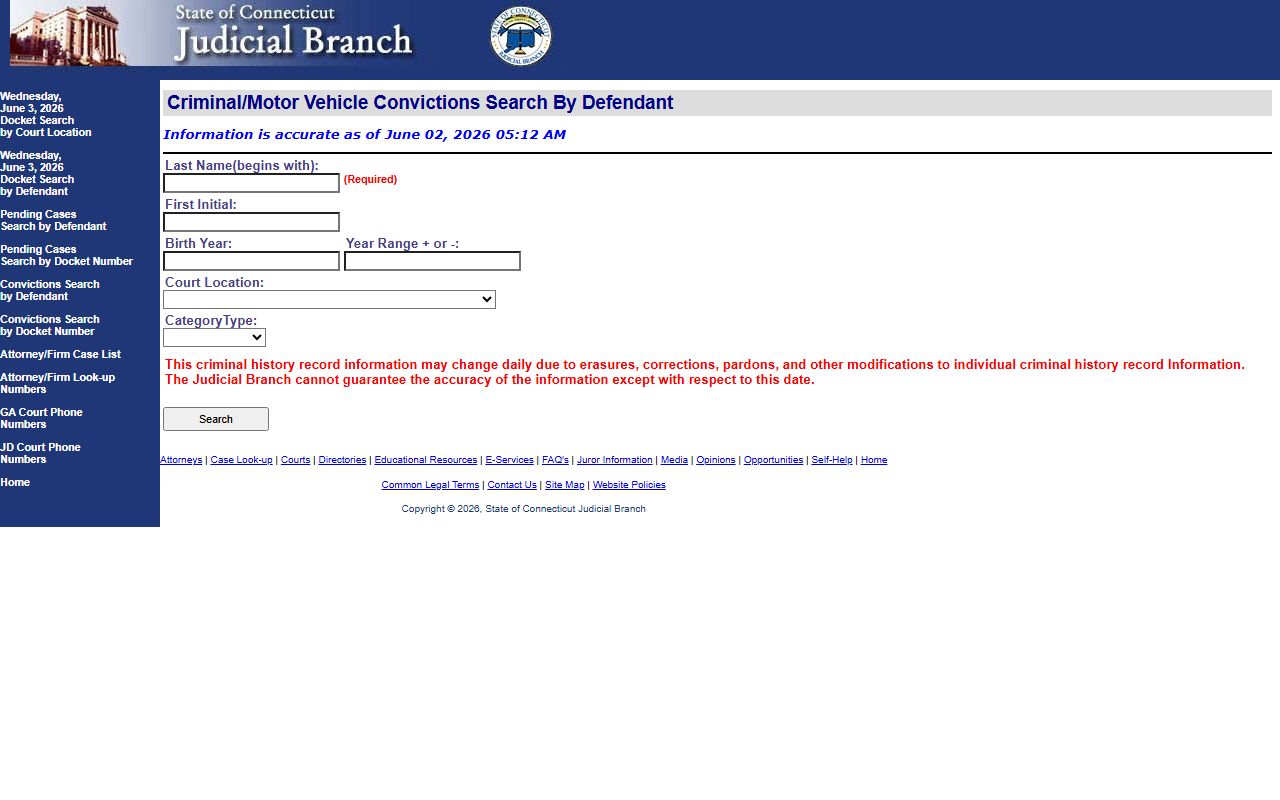 Connecticut Judicial Branch conviction search by defendant for Hamden court records after an arrest