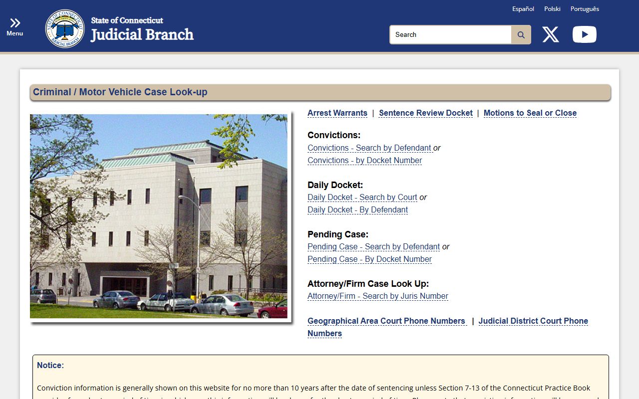 Connecticut Judicial Branch criminal and motor-vehicle case lookup portal for Hamden court records after an arrest